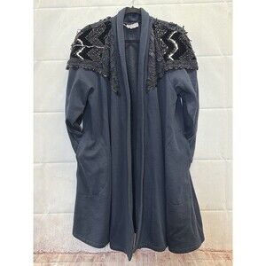 Vintage Sachi New York Black Long Cardigan Coat Beaded Lace Embellished